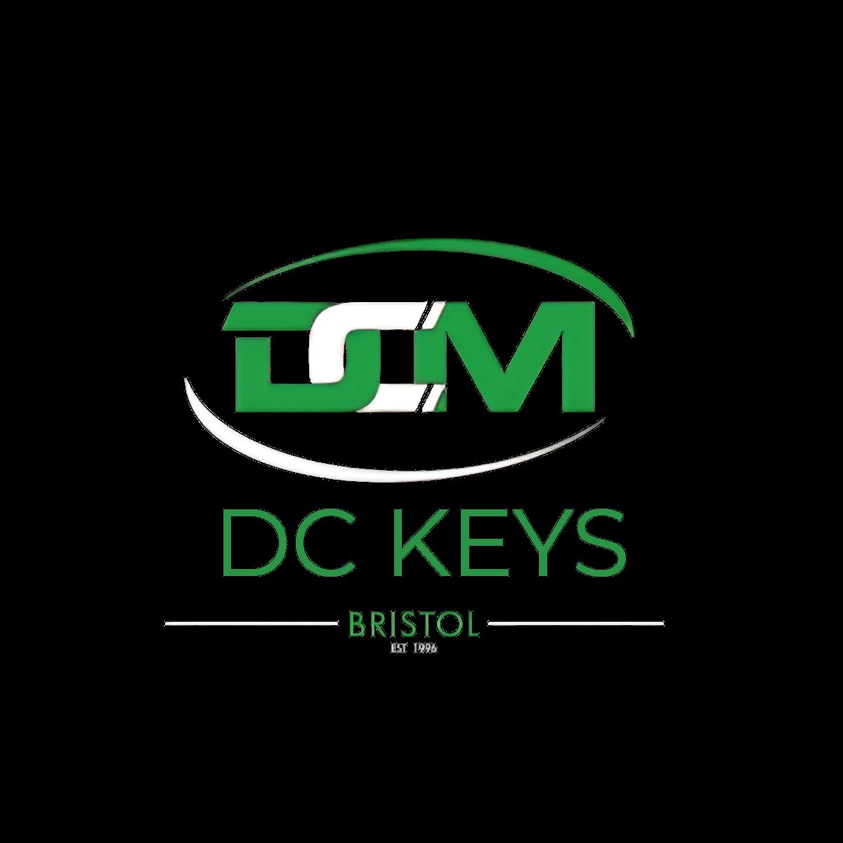 DC KEYS Bristol logo featuring green and white design with company name and location on black background